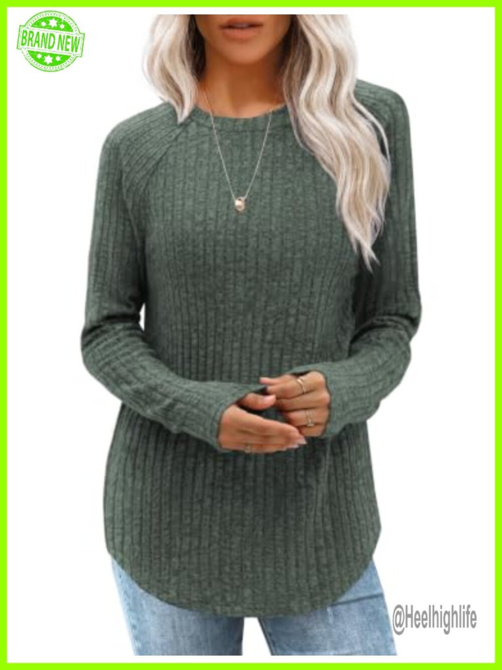 Womens Crewneck Tunic Top Long Sleeve High Low Hem Rayon Blend